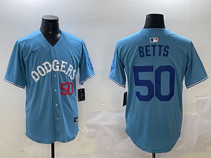 Men Los Angeles Dodgers #50 Betts Light Blue Throwback Game 2025 Nike MLB Jersey style 23->los angeles dodgers->MLB Jersey